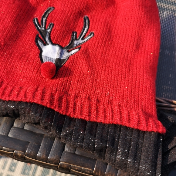 Christmas Winter Dog Sparkly Dress Buffalo Plaid Deer with Pom Pom Top Paw - Picture 2 of 9